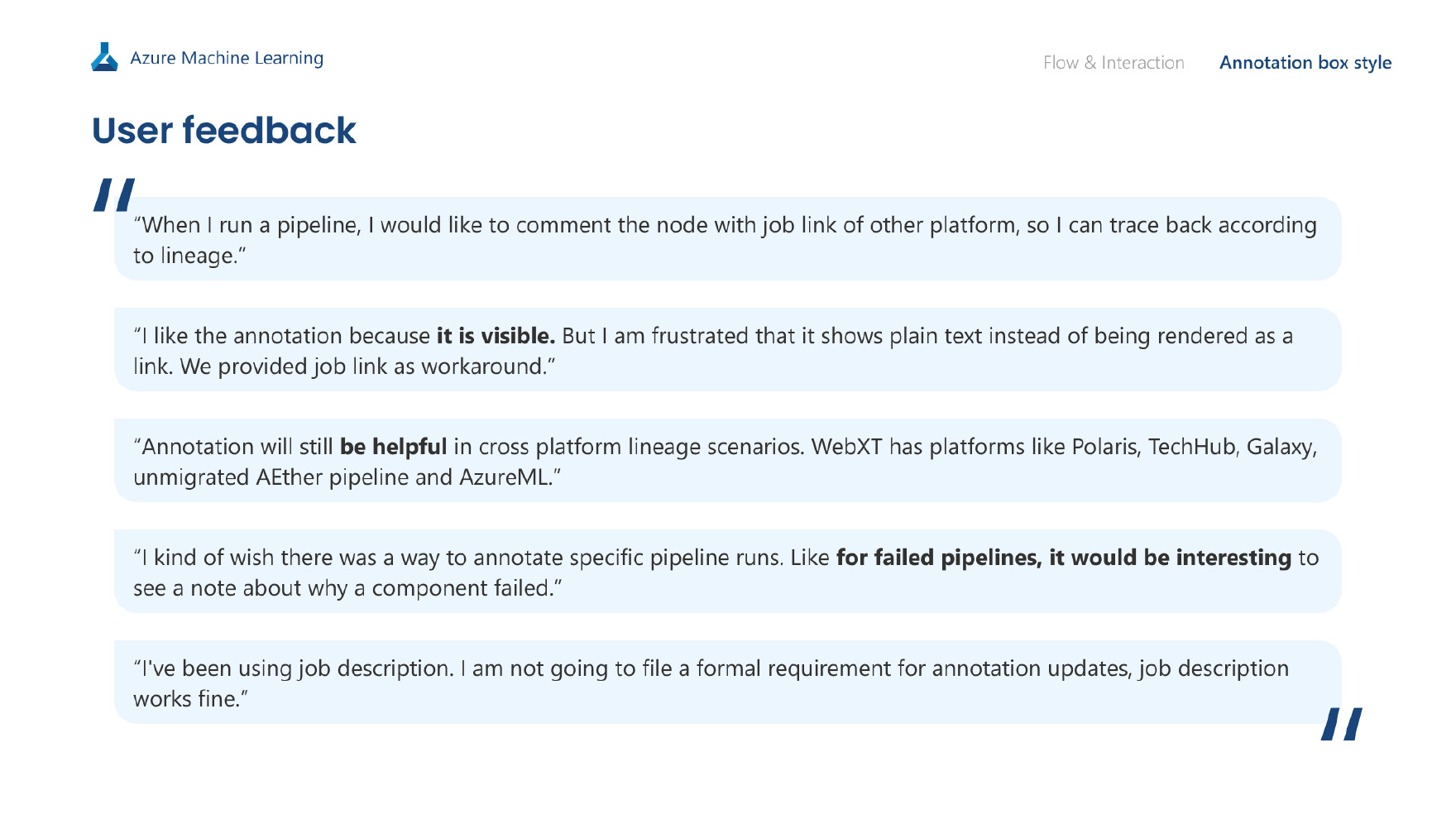 User feedback on AzureML annotations