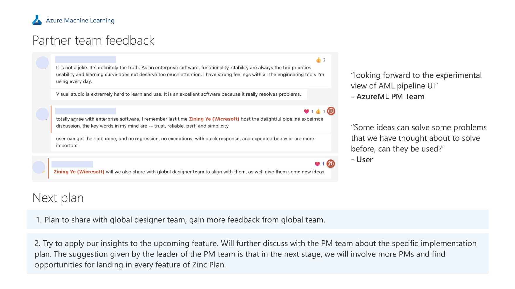 AzureML partner team feedback