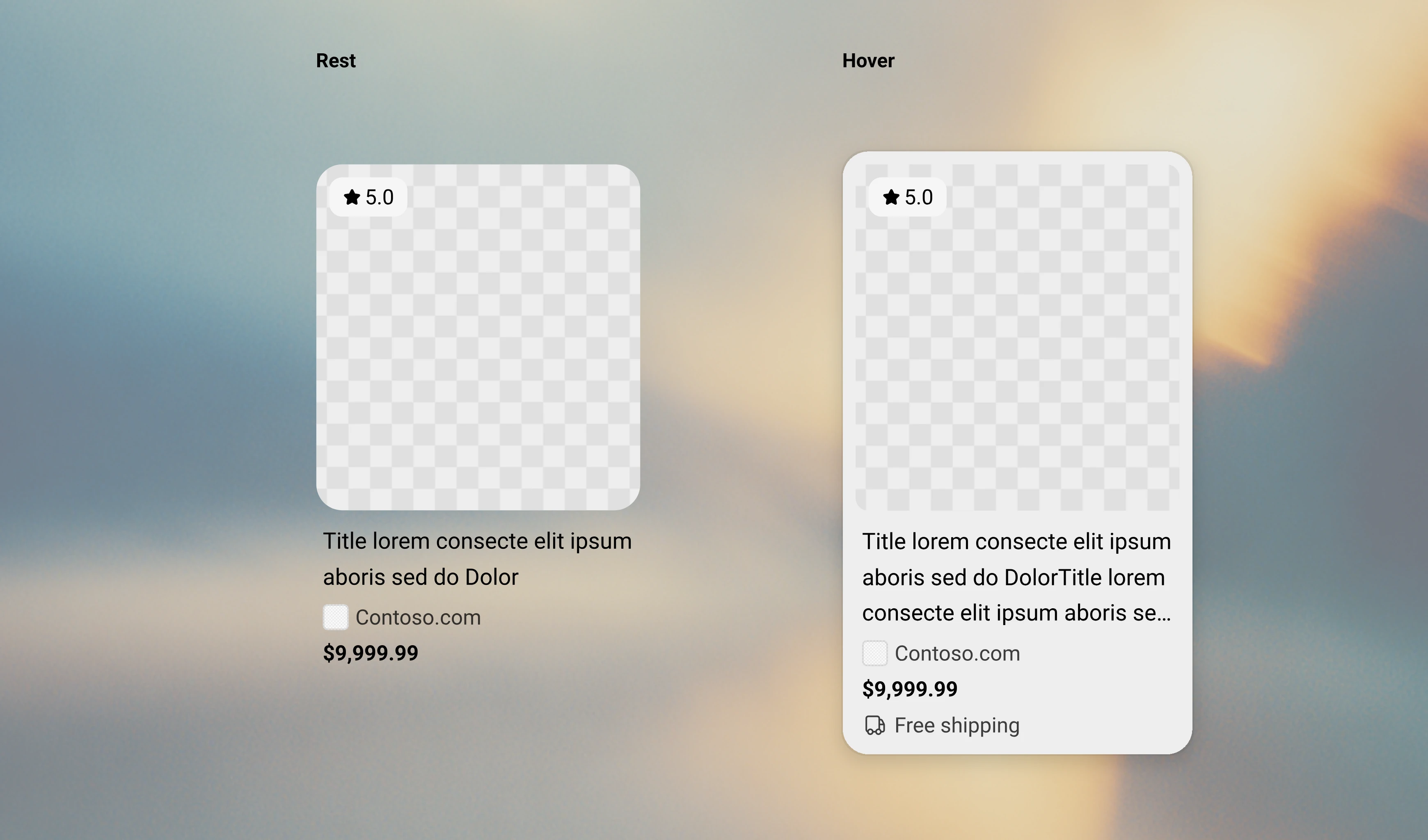 Product card shell, rest and hover, with no content